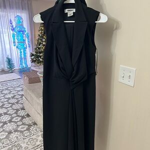 DKNY Black Maxi Dress with Draped Front
